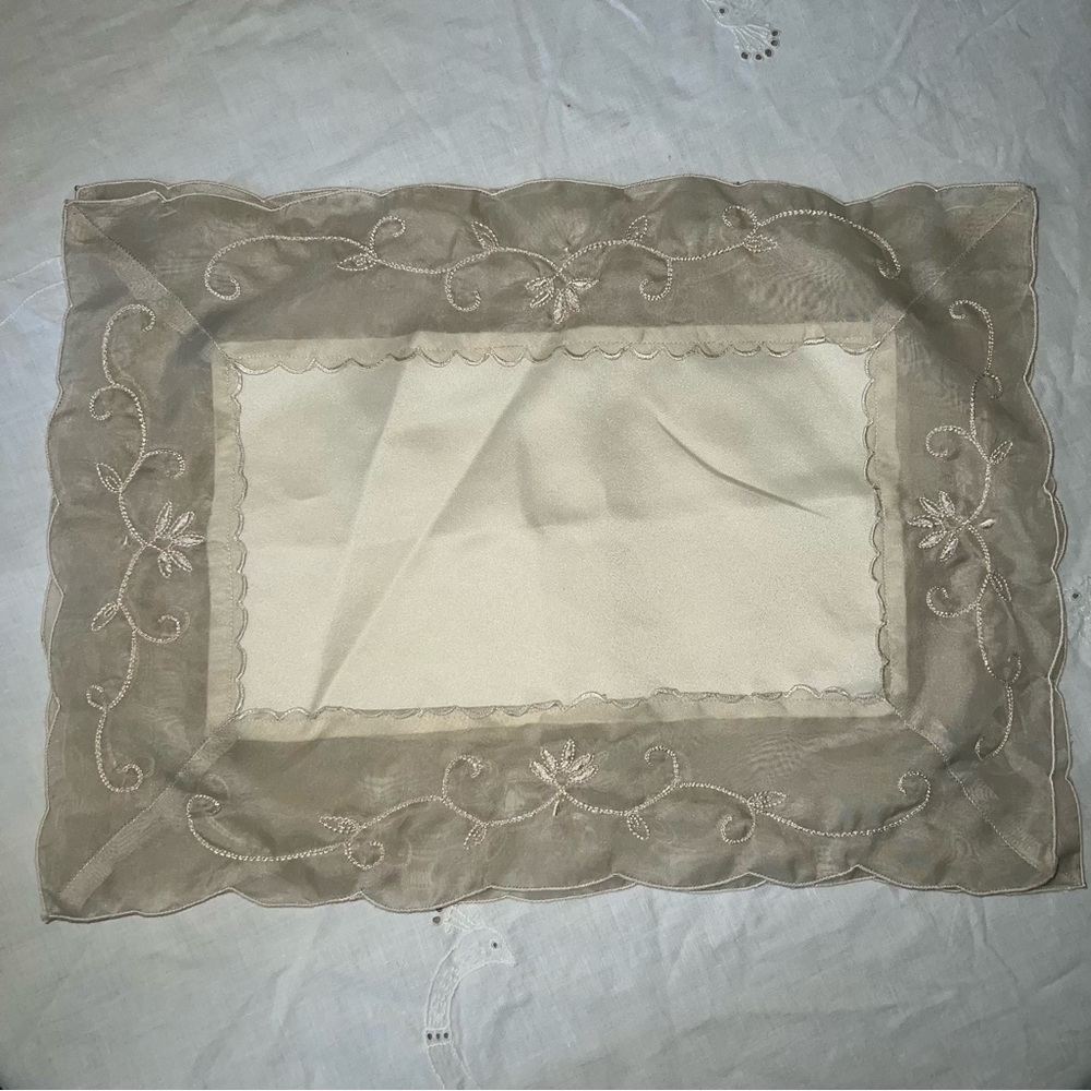 Set of 6 Vintage placemats satin embroidered cream off white